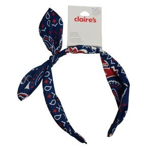 Claires Knotted Bow Headband Red White Blue Paisley Print Youth